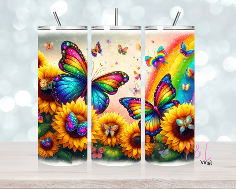 20 oz Bright Rainbow and butterflies  Sublimation wrap (352)