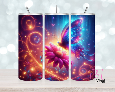 1384 Flower and butterfly 20 oz Sublimation wrap