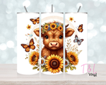 Sunflowers, butterflies and highland cow  20 oz Sublimation wrap (433)