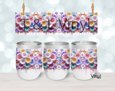 24 Pastel Flowers  Wine Sublimation