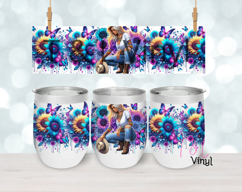 20 Blue Flowers Wine Sublimation