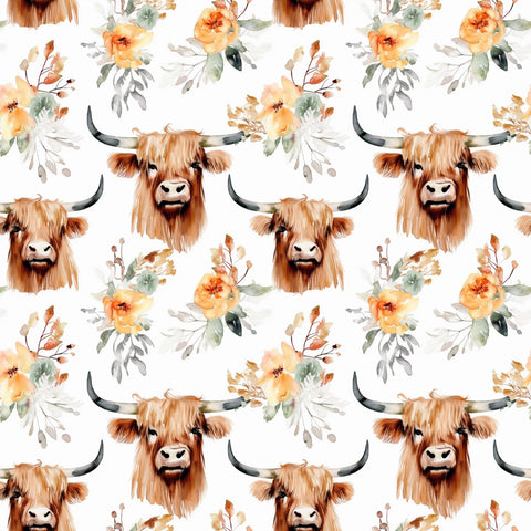 Highland cow and floral (5) Print 30cm x 30cm