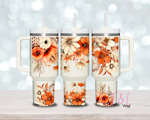 (14) Orange Flowers 40oz Tumbler Wrap