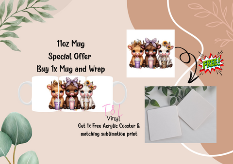 582 Highland Cow Wrap and Free Coaster and Print