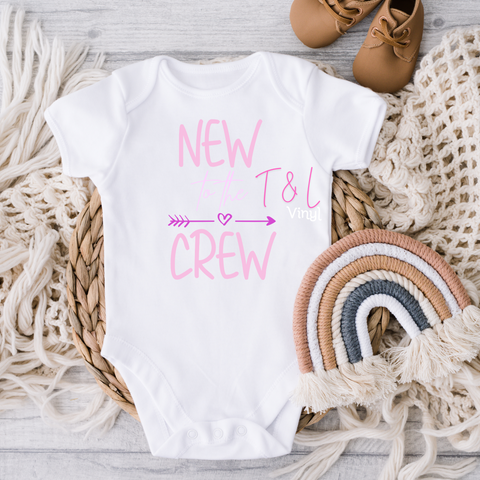 707 DTF New to the crew pink heart  baby prints