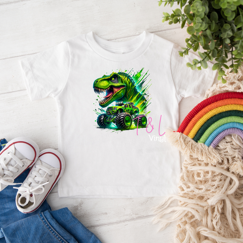 19 Bright Green Dinosaur and monster Truck Child DTF Prints