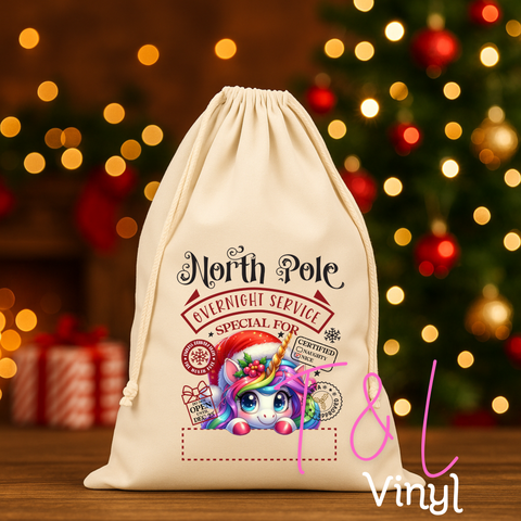 1037 DTF Unicorn Santa Sack  - Adult Print