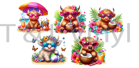 605 DTF Mini Summer Highland cow prints