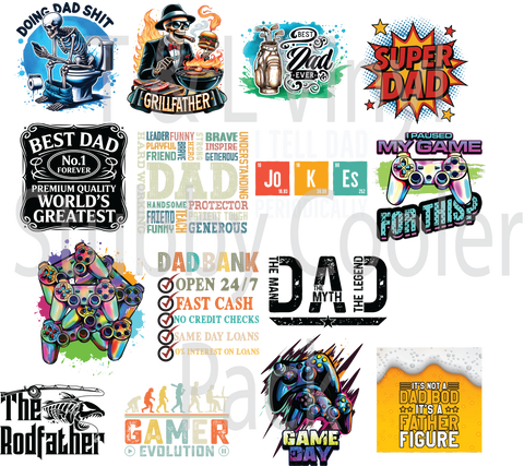 613 DTF Father's Dad Stubby Cooler Bundle prints 15 prints front and back