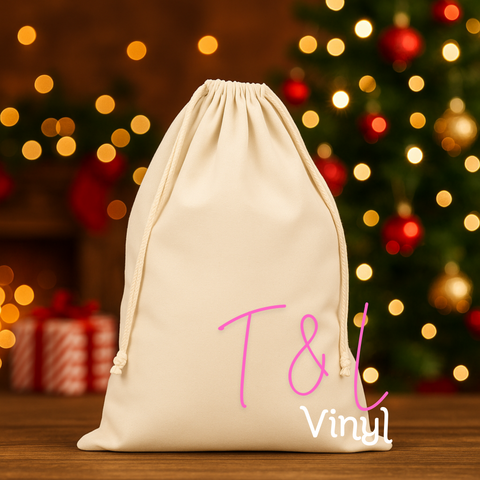Blank Santa Sacks Natural Calico - 50cm x 70cm with Drawstrings