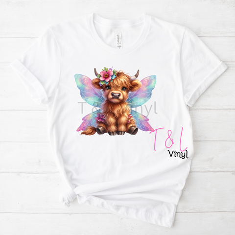 458 Fairy Highland Cow  Shirt Sublimation Print