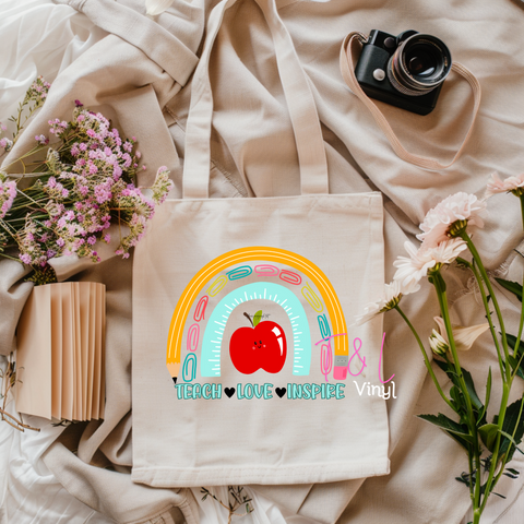 110 DTF Teach Love inspire Bag print