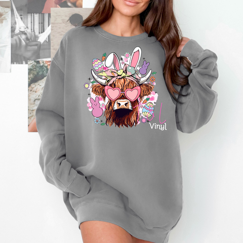 342 DTF Easter Highland Cow Adult print