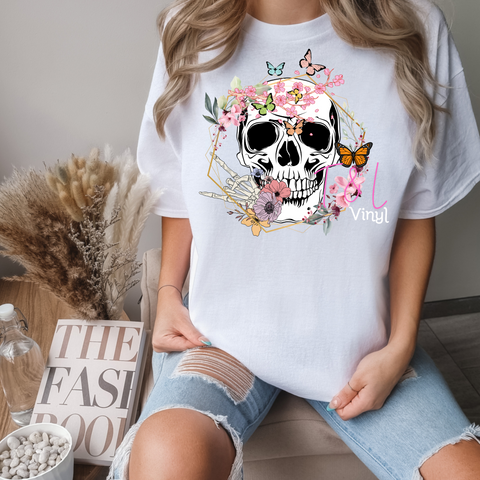 499 DTF Floral Skull Shirt, pillow or bag print