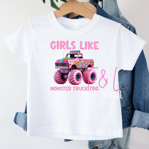 545 DTF Girls like monster trucks too print