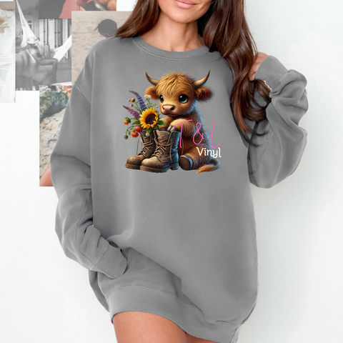 592 DTF Highland cow and boots print
