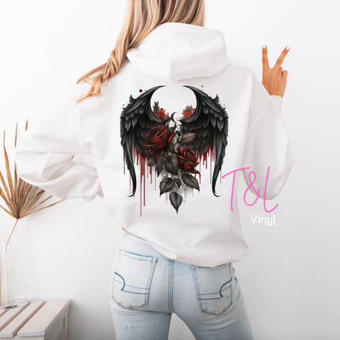 674 DTF Black wings and roses print prints