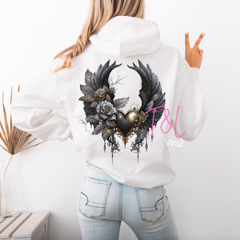 675 DTF Black wings and heart print prints