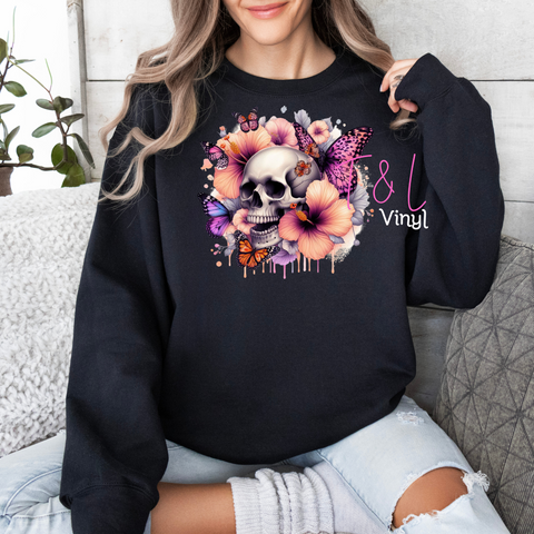 699 DTF light pastel floral skull  prints