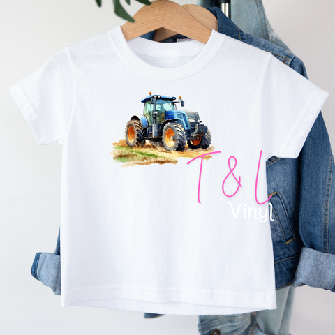 721 DTF  Blue Tractor Child prints
