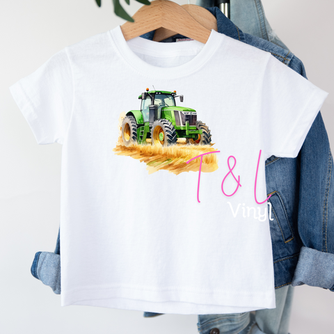722 DTF  Green Tractor Child prints