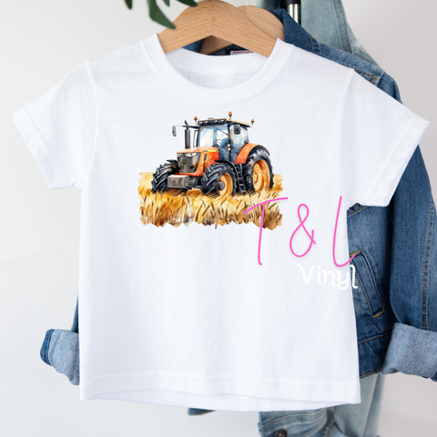 723 DTF  Orange Tractor Child prints