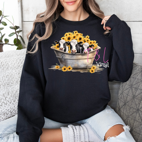 754 DTF Sunflowers and cow Print