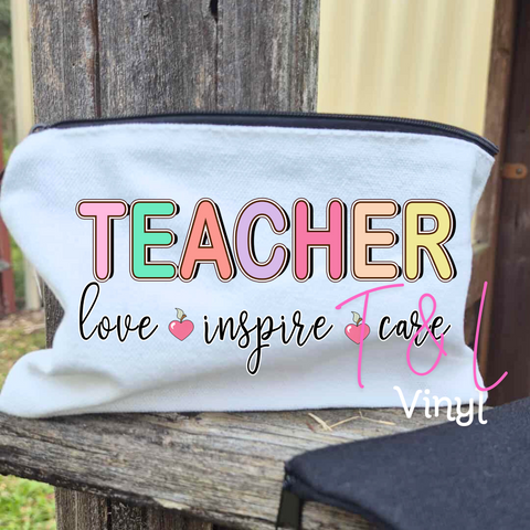 871 DTF Teacher Love inspire care - Cotton bag Print