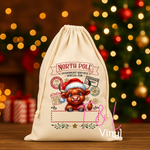 911 DTF Cute Highland Cow Christmas Santa Sack  -  Print