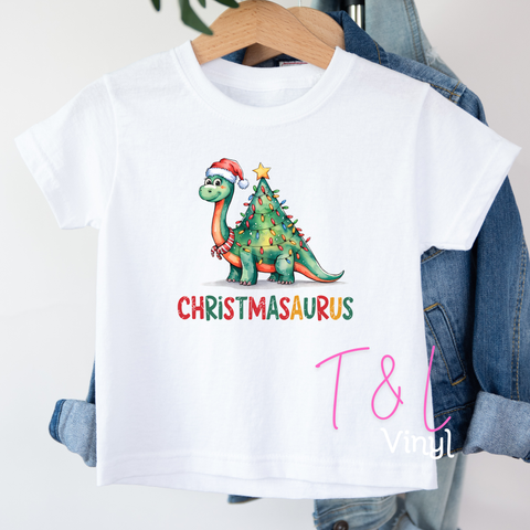 970 DTF Dinosaur Christmas Child print