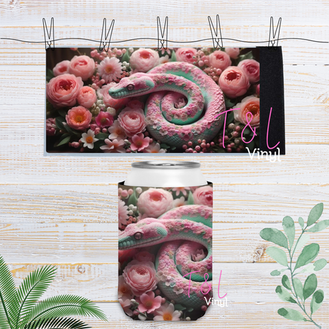 49 Pink and mint Snake Velcro Stubby Cooler Sublimation