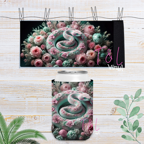 50 Pink and mint Snake Velcro Stubby Cooler Sublimation