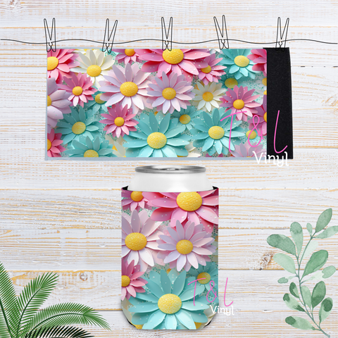 60 pastel flowers Velcro Stubby Cooler Sublimation