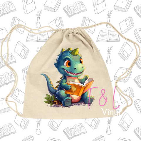 1114 DTF Dinosaur - Library Bag Print