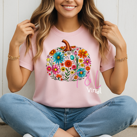 849 DTF Floral Pumpkin  - Print