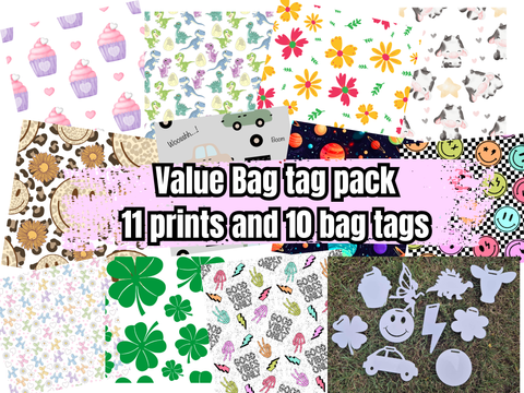 Value BAG TAG PACK - 11 Sublimation prints and 10 Bag tags