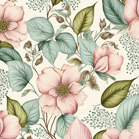 Greeny Pink Florals (4) Print 30cm x 30cm