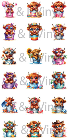 397 Cute Summer Highland cows Keyring  Sublimation Prints