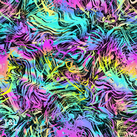 (62) Rainbow Swirls Abstract Print 30cm x 30cm